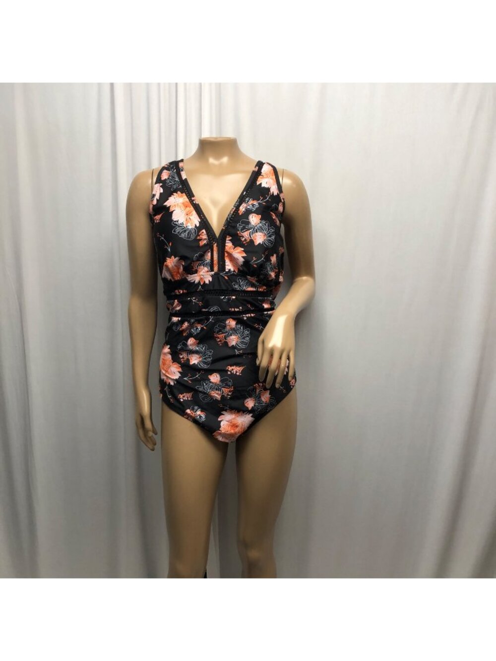 Summer Mae One-Piece Swimsuit Women Size 20W Black Orange Tropical Floral NEW